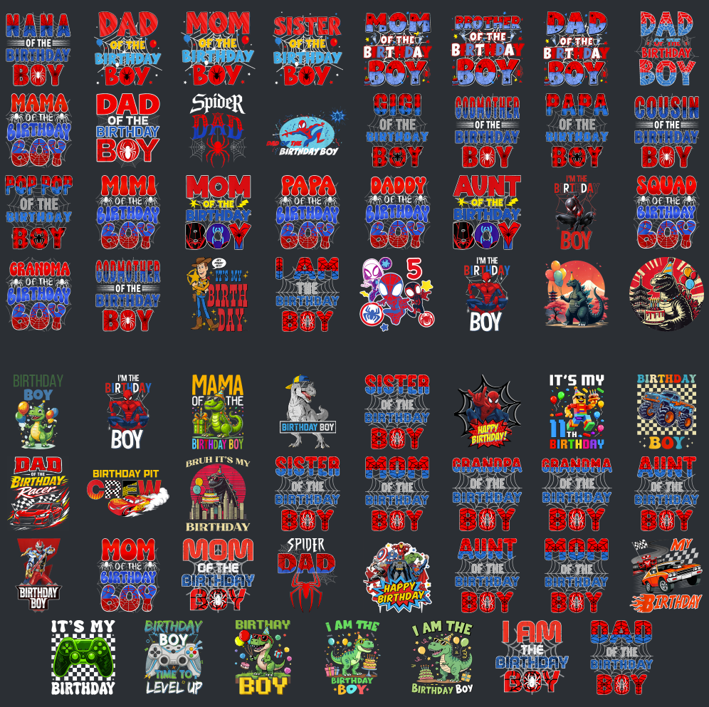 60 + Web Hero Birthday PNG Bundle, Family Matching Birthday Shirt Designs, Kids Super Hero Party Sublimation, Printable Digital Download