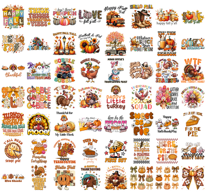 Thanksgiving PNG Bundle, Turkey, Gobble Gobble, Pumpkin Pie, Hello Fall, Fall Vibes Shirt Designs, Printable Digital Download