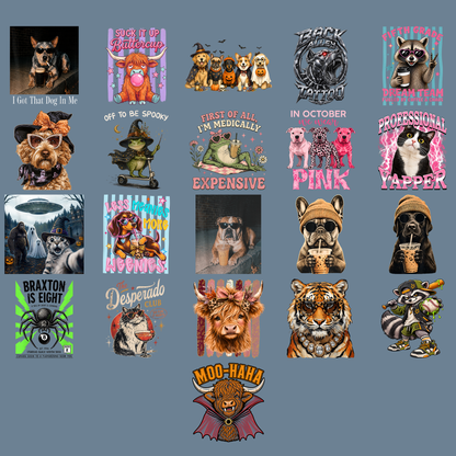Trending Animal Memes PNG Bundle 18 Designs - Professional Yapper Cat Highland Cow Dogs Drinking Coffee Sarcastic Frog Sublimation Digital File (4500x5000px, 300 DPI Transparent PNG)