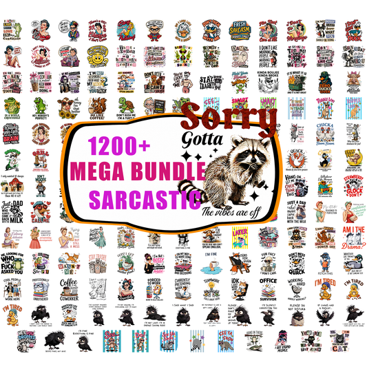 1200+ Sarcastic PNG Bundle, Funny Quotes PNG, Snarky Sublimation Designs, Raccoon Meme PNG, Retro Funny T-Shirt Design Digital Download