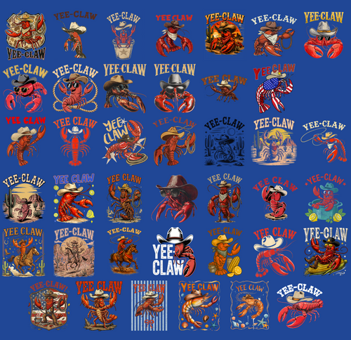 Yee Claw PNG Bundle, Cowboy Crawfish, Western Lobster, Southern Country Shirt Designs, Printable Digital Download
