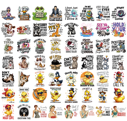 Funny Duck PNG Bundle, Sarcastic Animal Quotes, Retro Cat Owl Frog Raccoon Shirt Designs, Sublimation PNG Digital Download