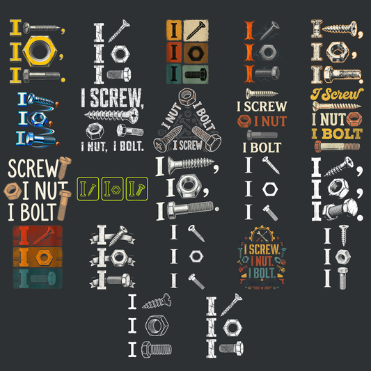 I Screw I Nut I Bolt PNG Bundle 18 Designs, Funny Mechanic Sublimation Design, Handyman Hardware Screw Hex Nut Clipart, Shirt Digital Download File
