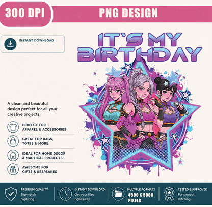 It's My Birthday PNG, Cute Kawaii Chibi Birthday Girls, Birthday Party Shirt Design, Printable PNG Digital Download