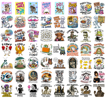 Funny Sarcastic PNG Bundle, Coffee Skeleton Animal Meme Quotes, ADHD Humor Shirt Designs, Sublimation PNG Digital Download