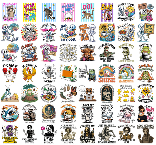 Funny Sarcastic PNG Bundle, Coffee Skeleton Animal Meme Quotes, ADHD Humor Shirt Designs, Sublimation PNG Digital Download