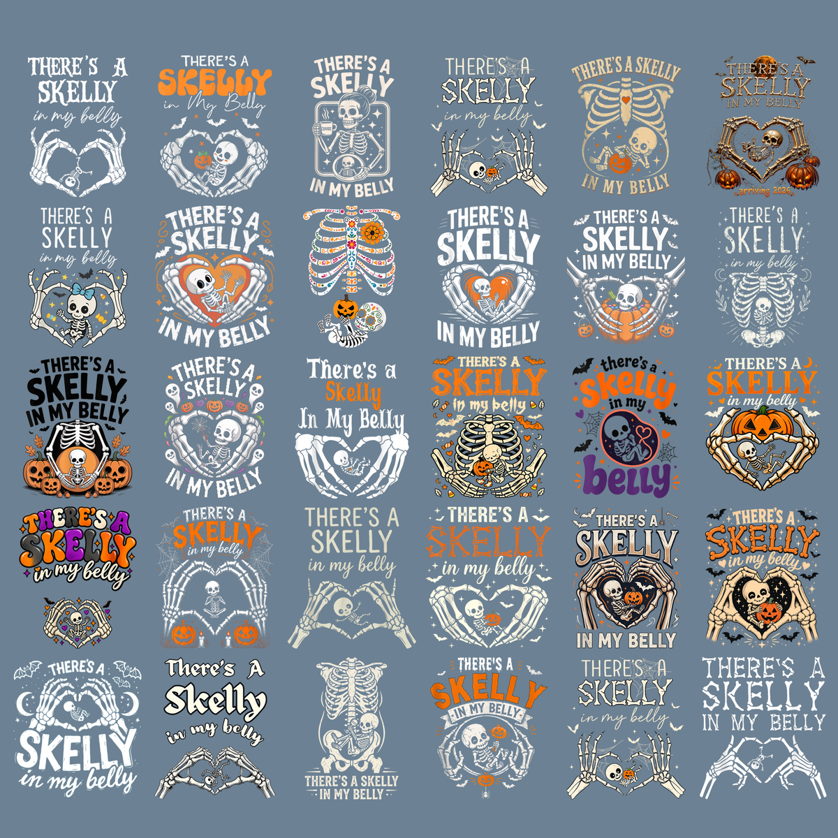 There’s a Skelly in My Belly PNG Bundle, Funny Maternity Halloween Shirt Design, Pregnant Skeleton