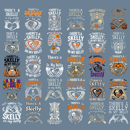 There’s a Skelly in My Belly PNG Bundle, Funny Maternity Halloween Shirt Design, Pregnant Skeleton