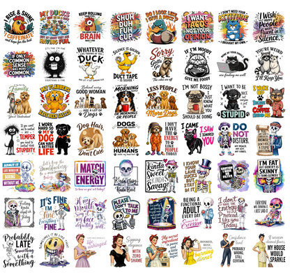 Funny Animal PNG Bundle, Sarcastic Quotes, Duck Dog Cat Chicken Skeleton Retro Vintage Shirt Designs, Sublimation PNG Digital Download
