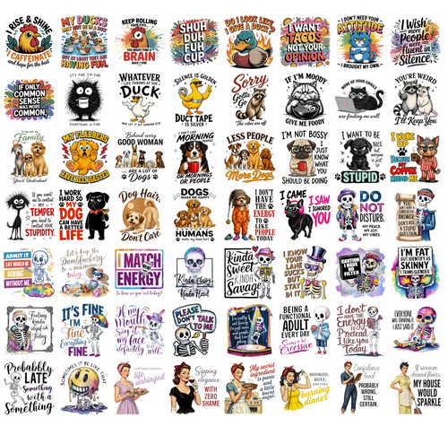 Funny Animal PNG Bundle, Sarcastic Quotes, Duck Dog Cat Chicken Skeleton Retro Vintage Shirt Designs, Sublimation PNG Digital Download