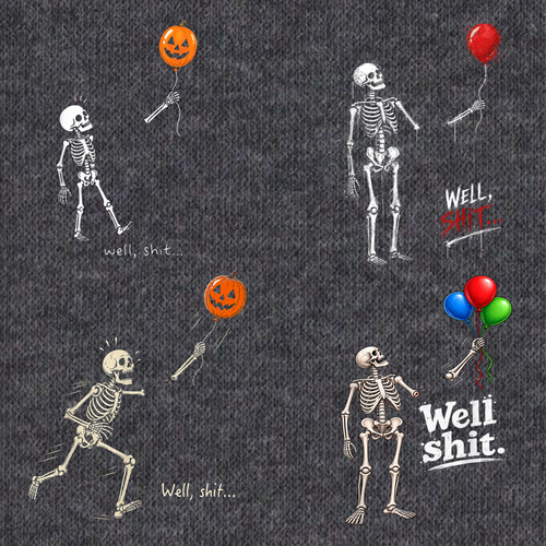 4 Pack Funny Skeleton Well Shit PNG Bundle - Sarcastic Skeleton Pumpkin Balloons Sublimation Designs - Halloween Dark Humor PNG - 4500x5000px 300 DPI Commercial Use