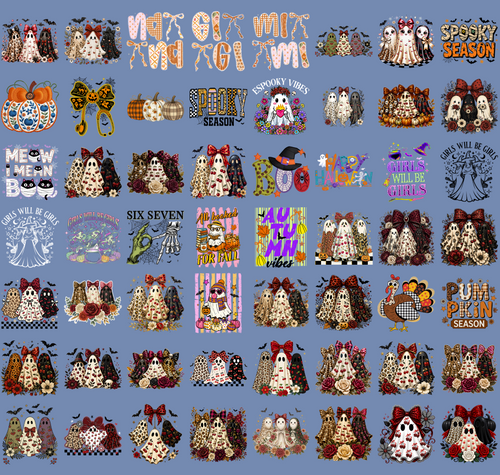 Halloween Ghost PNG Bundle, Cute Coquette Ghost, Leopard Print, Floral Ghost, Spooky Season Shirt Designs, Printable Digital Download