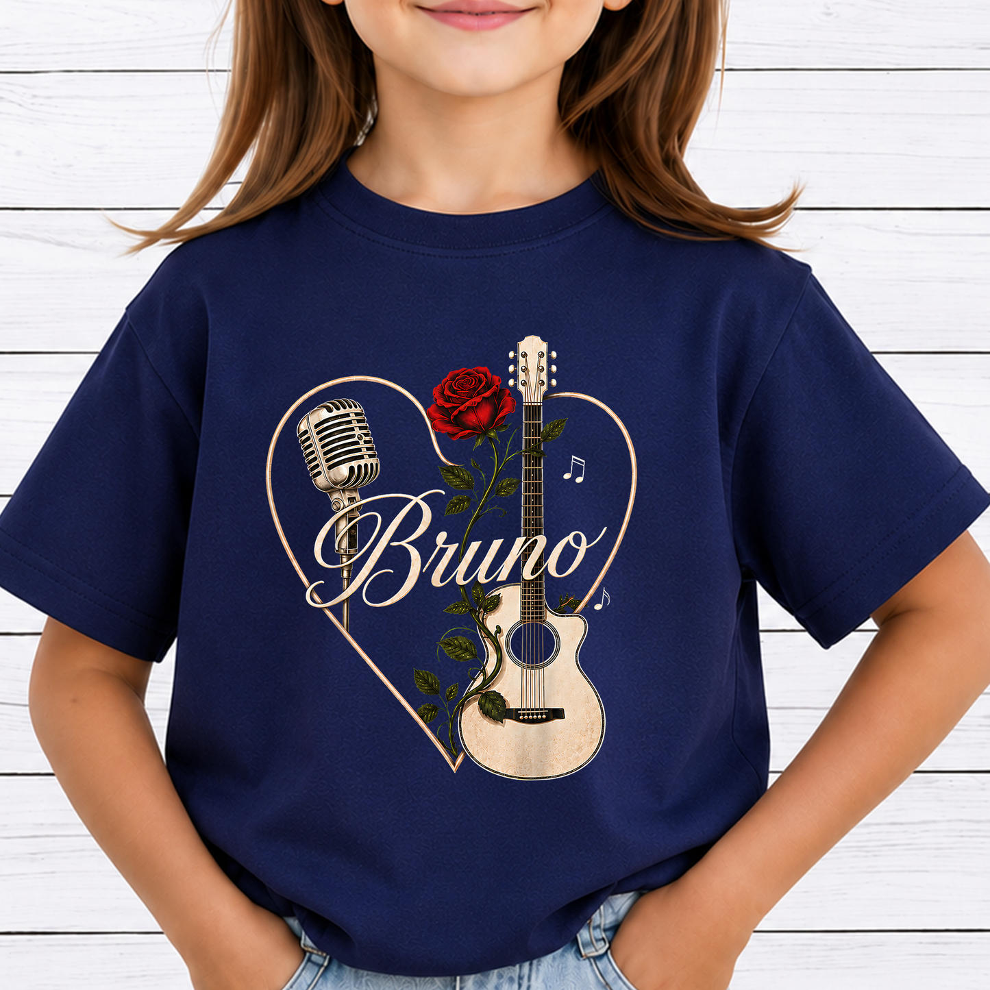 Bruno Concert PNG Sublimation Design - Vintage Acoustic Guitar Red Rose Microphone Heart Digital File (4500x5000px, 300 DPI Transparent PNG)