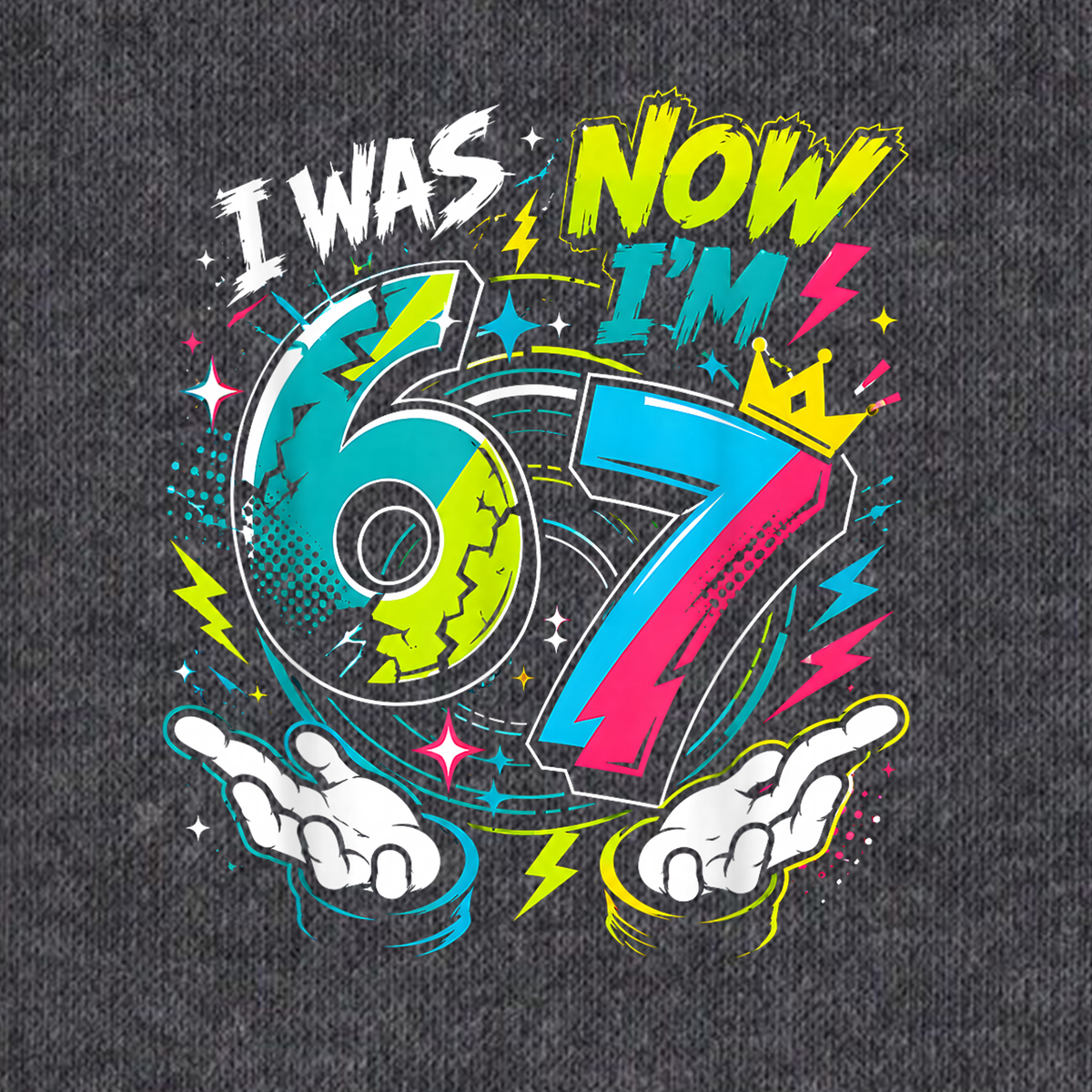 I Was 6 Now Im 7 PNG Sublimation Design - 7th Birthday Graffiti Pop Art Neon Kids Party Digital File (4500x5000px, 300 DPI Transparent PNG)