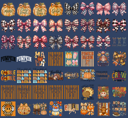 Fall Coquette PNG Bundle, Pumpkin Bows, Fall Vibes, Thankful, Thanksgiving Shirt Designs, Printable Digital Download