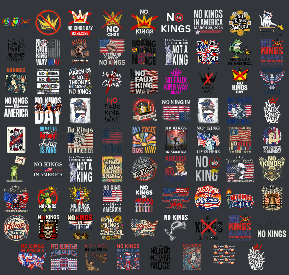 No Kings PNG Bundle, Patriotic Protest Quotes, Political Statement Sublimation Designs, USA Digital Download