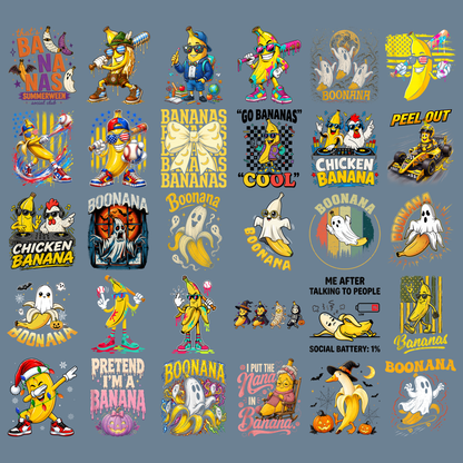 Boonana Ghost Banana PNG Bundle - Funny Cool Summerween Ghost Baseball Chicken Banana Social Battery Sublimation Digital File (4500x5000px, 300 DPI Transparent PNG)