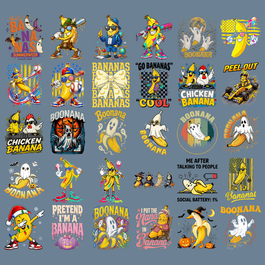 Boonana Ghost Banana PNG Bundle - Funny Cool Summerween Ghost Baseball Chicken Banana Social Battery Sublimation Digital File (4500x5000px, 300 DPI Transparent PNG)