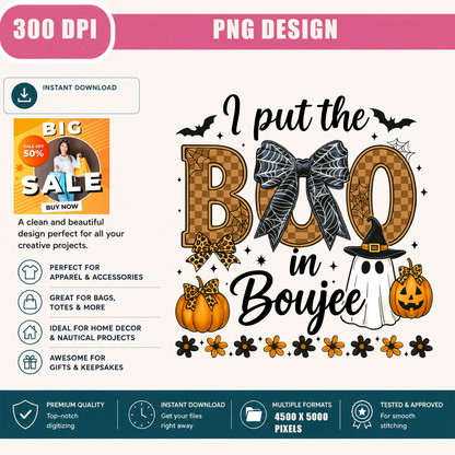 BOO Halloween PNG Sublimation Design - Coquette Spiderweb Leopard Bow Ghost Pumpkin Digital File (4500x5000px, 300 DPI Transparent PNG)