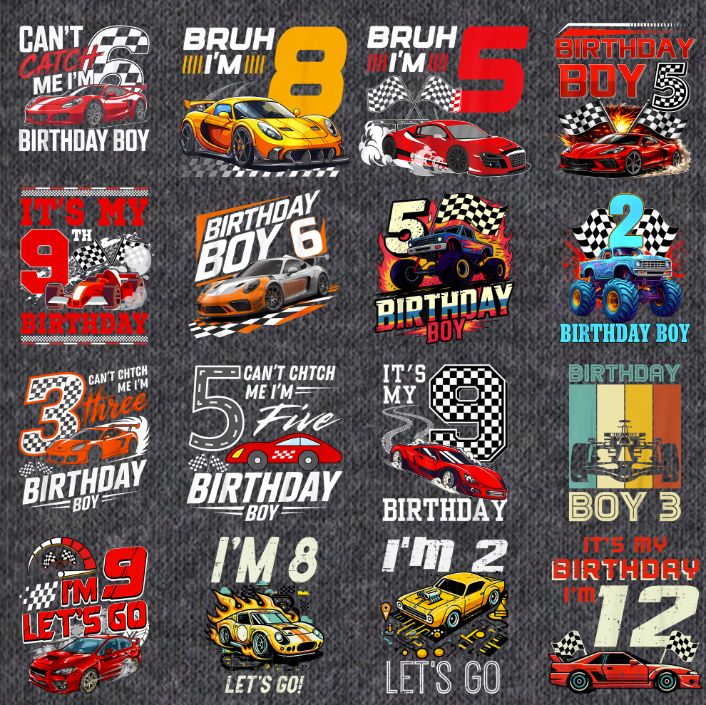 16+ Race Car Birthday PNG Bundle, Birthday Boy Racing Shirt Designs, Kids Race Car Party Sublimation Collection, Printable Digital Download