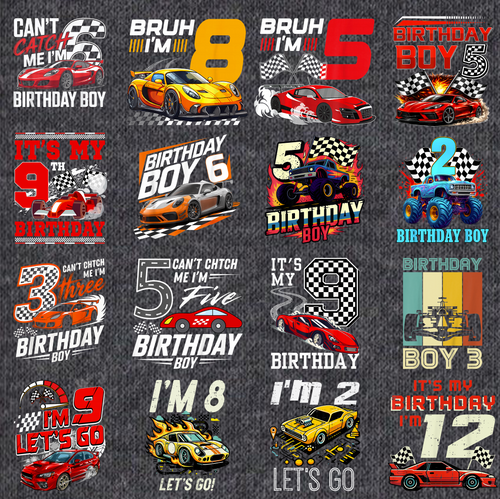 16+ Race Car Birthday PNG Bundle, Birthday Boy Racing Shirt Designs, Kids Race Car Party Sublimation Collection, Printable Digital Download