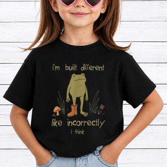 Im Built Different Like Incorrectly Frog PNG Sublimation Design - Funny Cottagecore Frog Meme Boot Mushroom Digital File (4500x5000px, 300 DPI Transparent PNG)