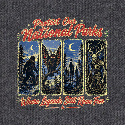 Protect Our National Parks Cryptid PNG Sublimation Design - Vintage Bigfoot Mothman Wendigo Spooky Camping Digital File (4500x5000px, 300 DPI Transparent PNG)