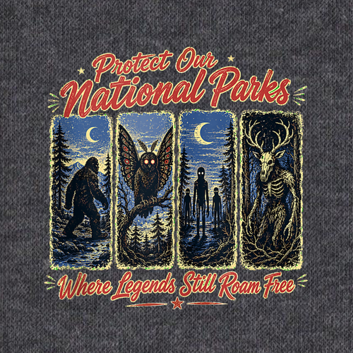 Protect Our National Parks Cryptid PNG Sublimation Design - Vintage Bigfoot Mothman Wendigo Spooky Camping Digital File (4500x5000px, 300 DPI Transparent PNG)
