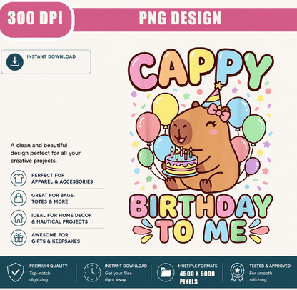 Capy Birthday to Me PNG, Cute Capybara with Birthday Cake, Kawaii Birthday Shirt Design, Printable Digital Download