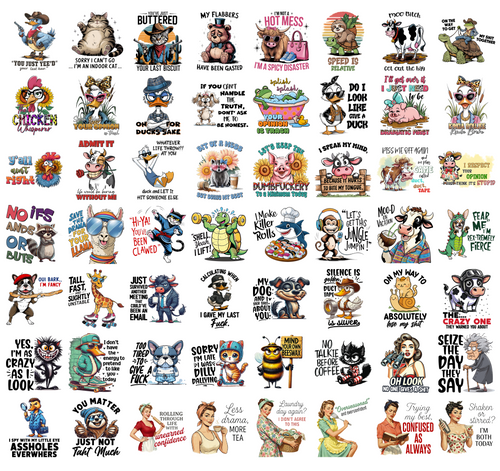 Funny Animal PNG Bundle, Sarcastic Quotes, Duck Cat Cow Dog Bee Retro Vintage Shirt Designs, Sublimation PNG Digital Download