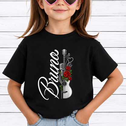 Bruno Concert PNG Sublimation Design - Vertical Script Acoustic Guitar Red Rose Microphone Digital File (4500x5000px, 300 DPI Transparent PNG)