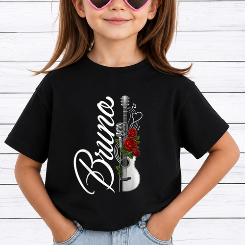 Bruno Concert PNG Sublimation Design - Vertical Script Acoustic Guitar Red Rose Microphone Digital File (4500x5000px, 300 DPI Transparent PNG)