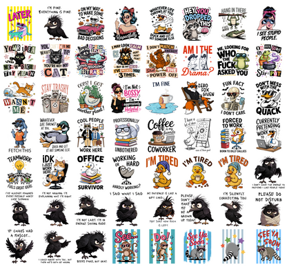 Funny Sarcastic PNG Bundle, Office Humor Quotes, Crow Duck Cat Animal Meme Shirt Designs, Sublimation PNG Digital Download
