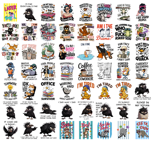 Funny Sarcastic PNG Bundle, Office Humor Quotes, Crow Duck Cat Animal Meme Shirt Designs, Sublimation PNG Digital Download