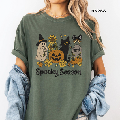 Spooky Season Machine Embroidery Design - Vintage Ghost Black Cat Sunflower Digital File (4in, 5in, 7in, 9in) - EMB, DST, JEF, EXP, PES, VP3, HUS, XXX