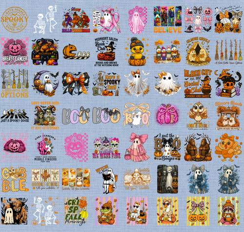 56 + Halloween & Fall PNG Bundle, Cute Ghost, Pumpkin, Witch, Black Cat, Autumn Shirt Designs, Spooky Season Printable Digital Download