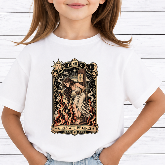 Girls Will Be Girls Witch Tarot PNG Sublimation Design - Vintage Gothic Tarot Card Smoking Witch Digital File (4500x5000px, 300 DPI Transparent PNG)