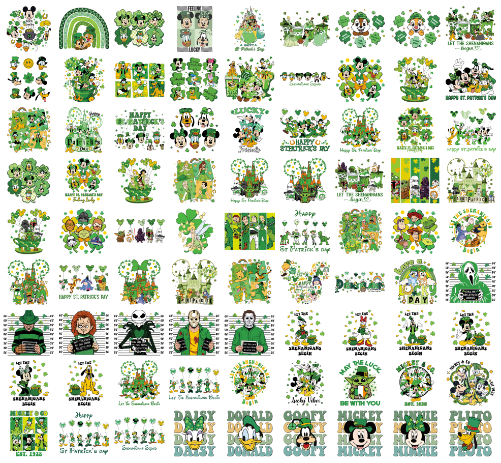 St. Patrick's Day Character Inspired PNG Bundle, Lucky Green Holiday Sublimation Designs, Cute Cartoon Digital Download