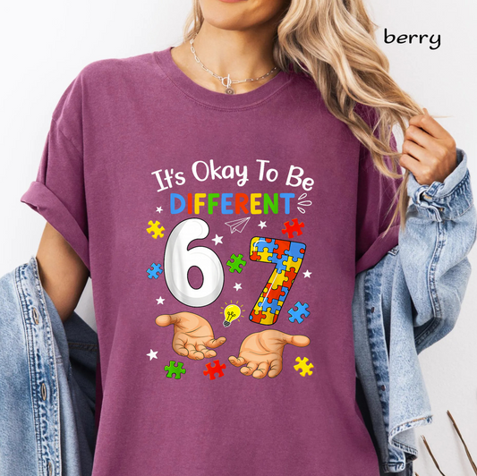 It's Okay To Be Different 67 PNG, Autism Awareness Puzzle Piece, 67th Birthday Shirt Design, Sublimation Digital Download