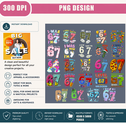 24+ 67th Birthday PNG Bundle, I Was 66 Now I'm 67, Funny Birthday Shirt Designs, Sublimation Collection, Printable Digital Download