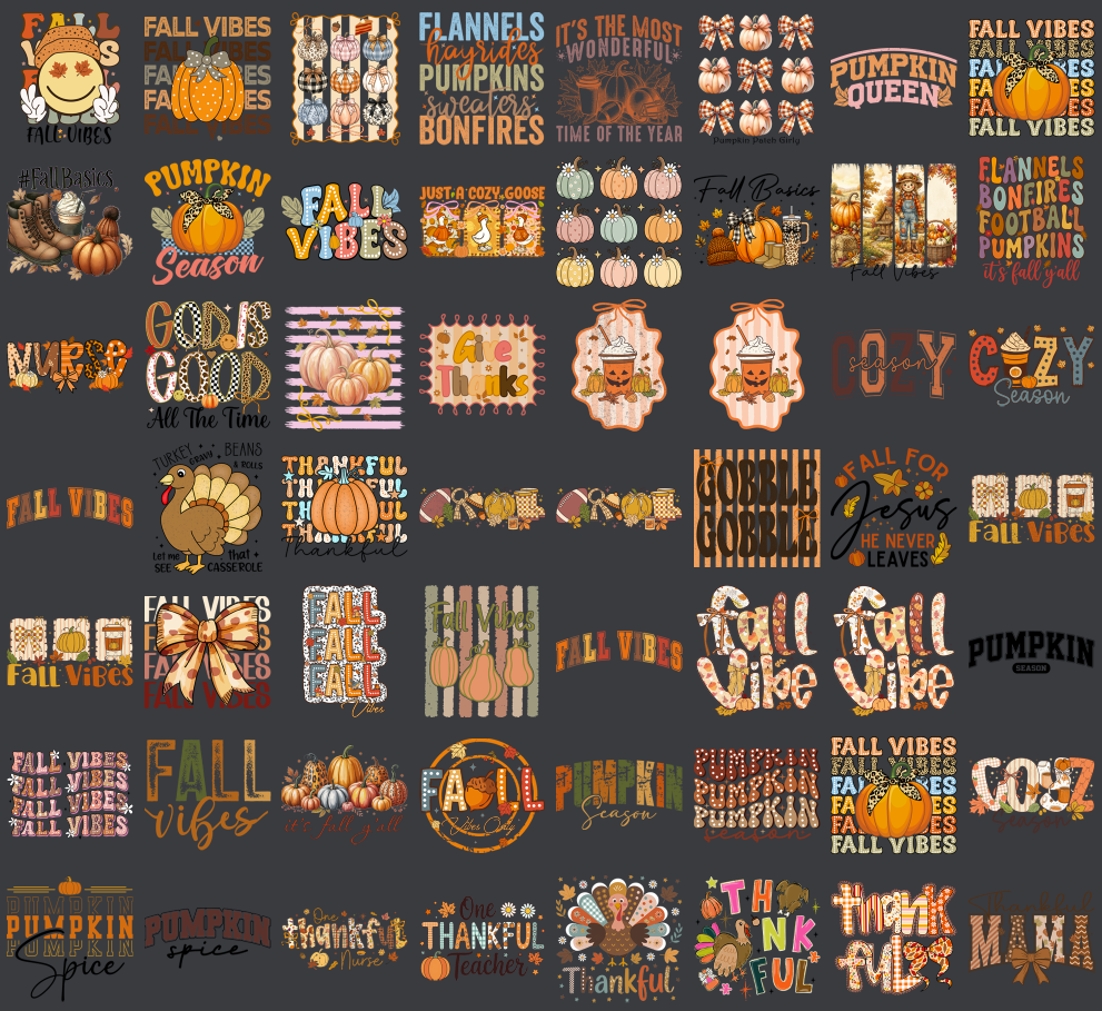 Fall PNG Bundle, Fall Vibes, Pumpkin Season, Pumpkin Queen, Cozy Season, Thanksgiving Shirt Designs, Printable Digital Download