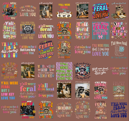 Y'all Were Feral But I Low Key Love You PNG Bundle, Funny Teacher PNG, Raccoon Classroom Designs, Back to School Sublimation, Digital Download