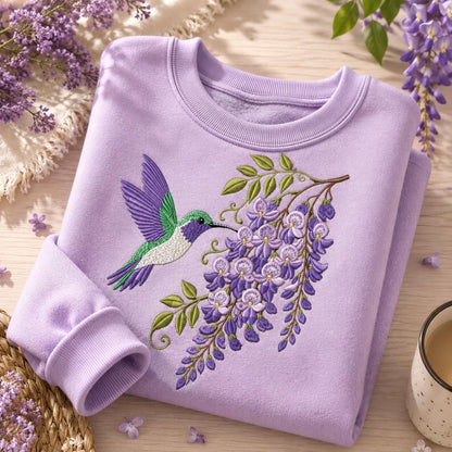 Hummingbird & Wisteria Embroidery Design, Floral Bird Garden Machine Embroidery File (Digital Download)