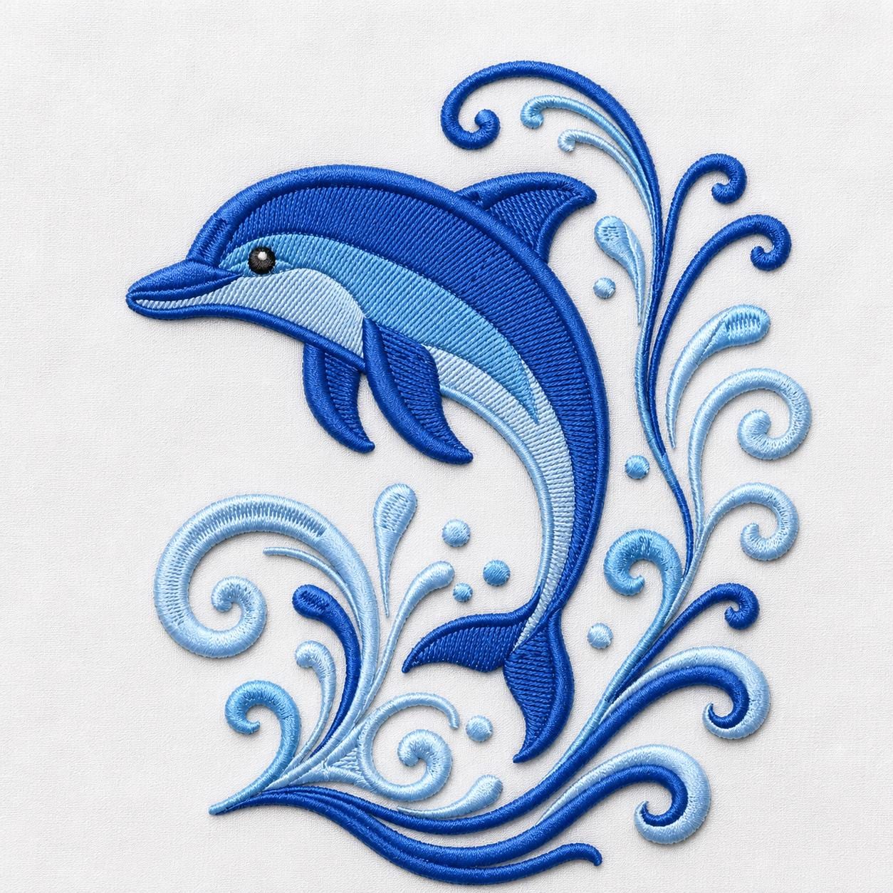 Dolphin Ocean Waves Embroidery Design, Blue Coastal Sea Life Nautical Marine Animal Summer Beach Art (Digital Download)