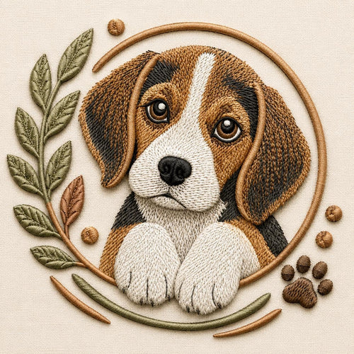 Beagle Puppy Embroidery Design, Cute Dog Portrait Woodland Botanical Pet Lover Art (Digital Download)